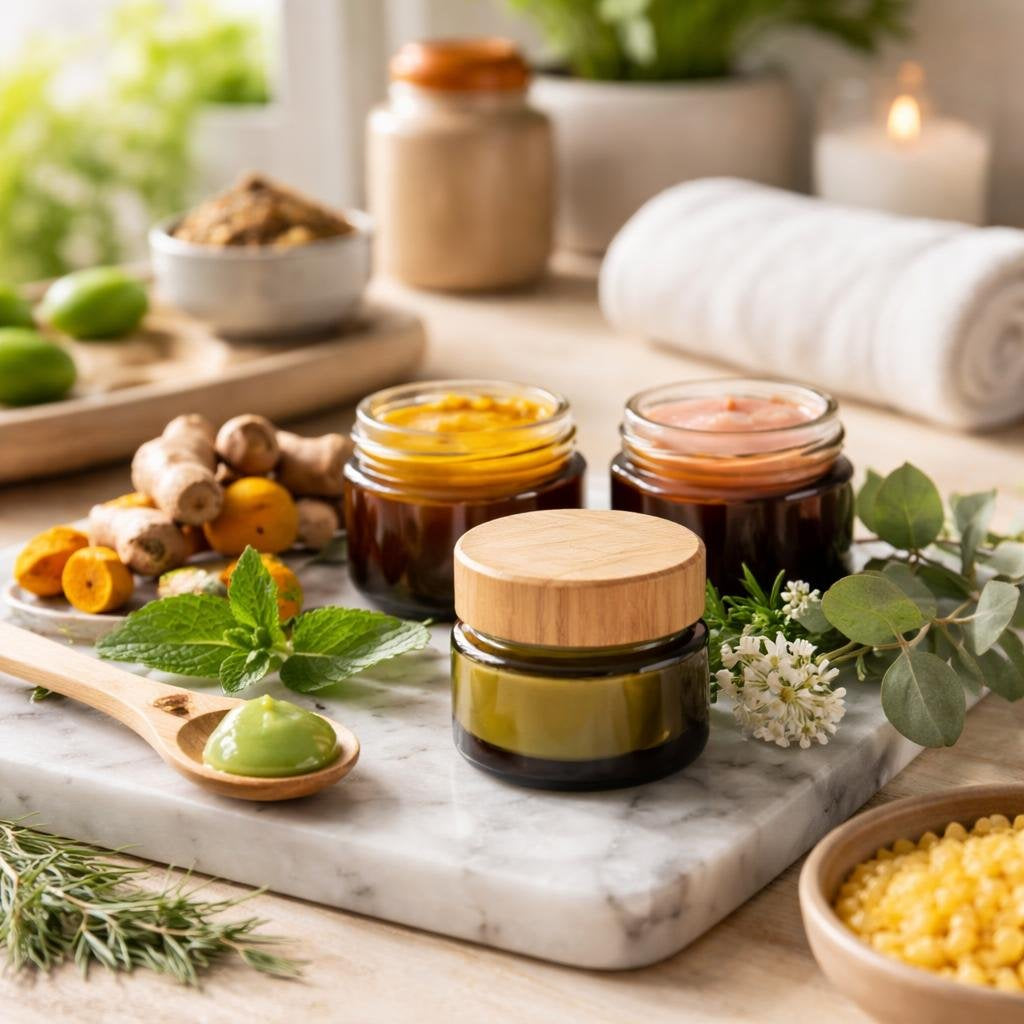 Ayurvedic balms and ointments for massage comfort