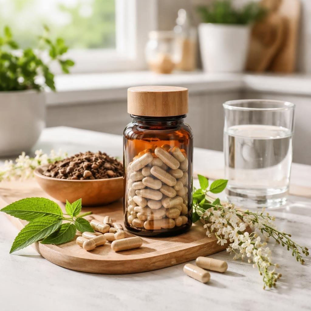 Black cohosh herbal supplement capsules with label details