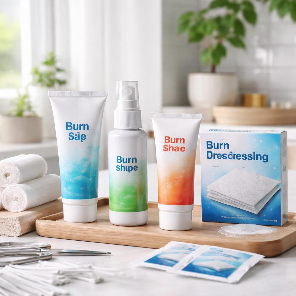 Cooling burn gel with non-stick sterile dressings