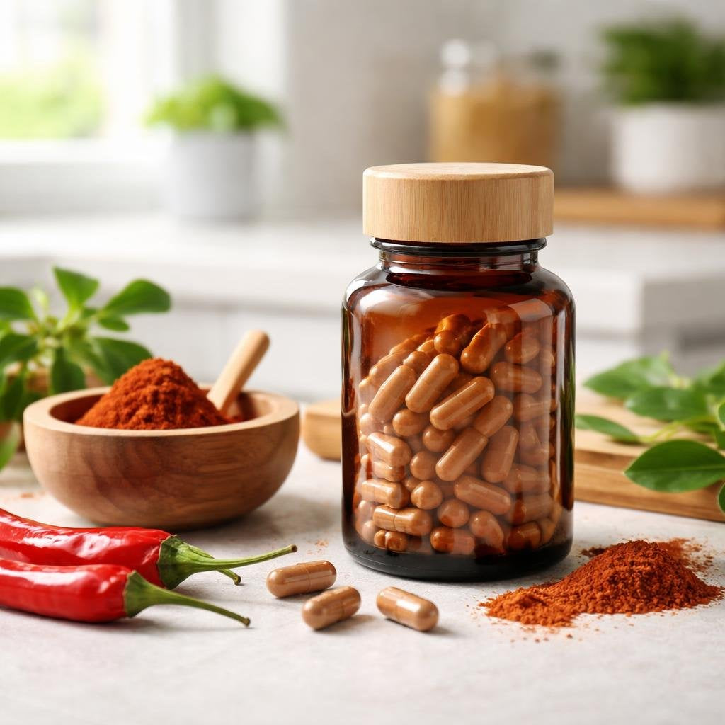 Cayenne herbal supplement capsules for capsaicin support