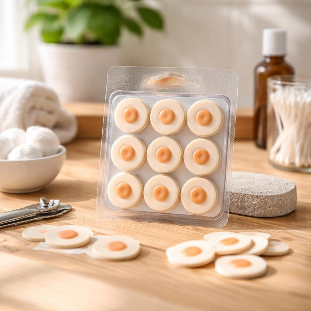 Low-profile corn and callus cushions with adhesive backing