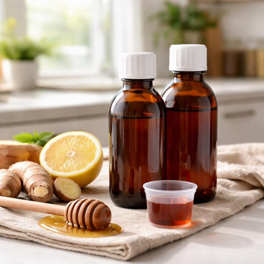 Cough syrup bottles for dry and wet cough support