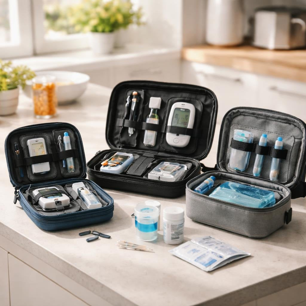 Diabetic travel organizer case for glucose meter supplies