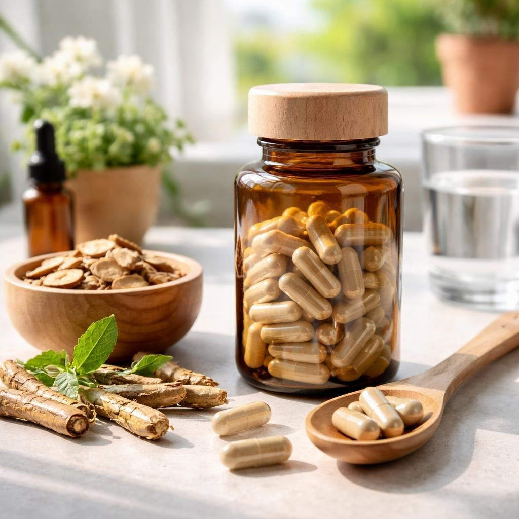 Dong Quai herbal capsules in labelled supplement bottle