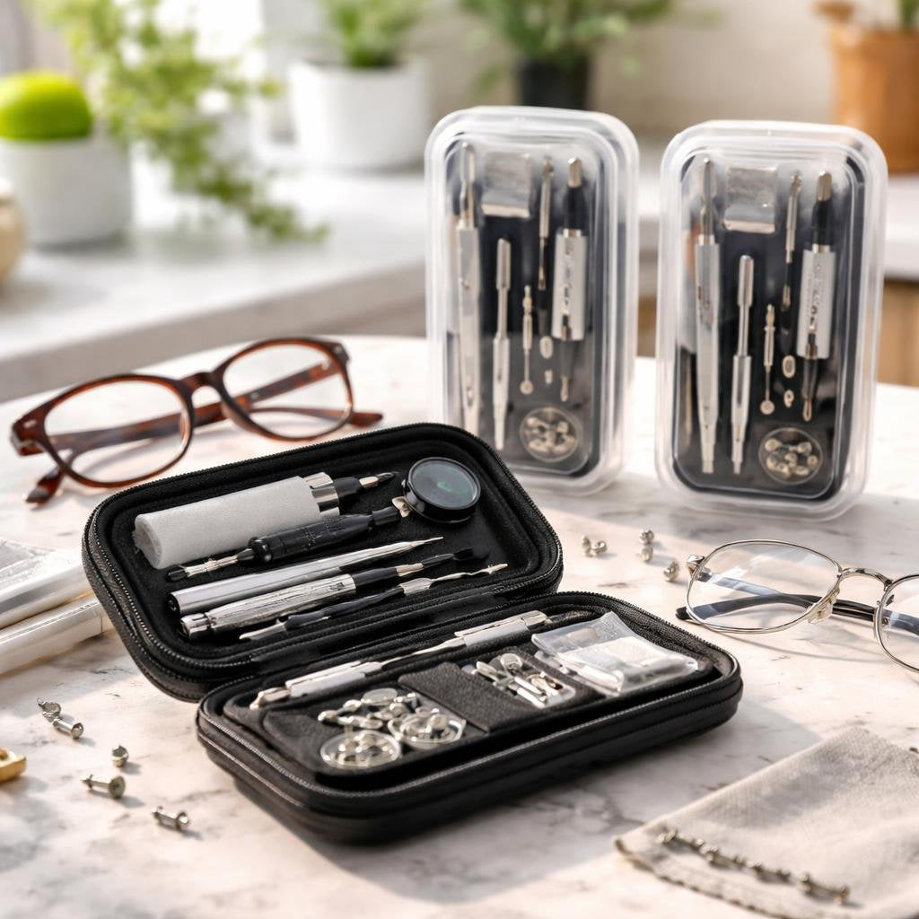 Eyeglass repair kit with micro tools and spare screws