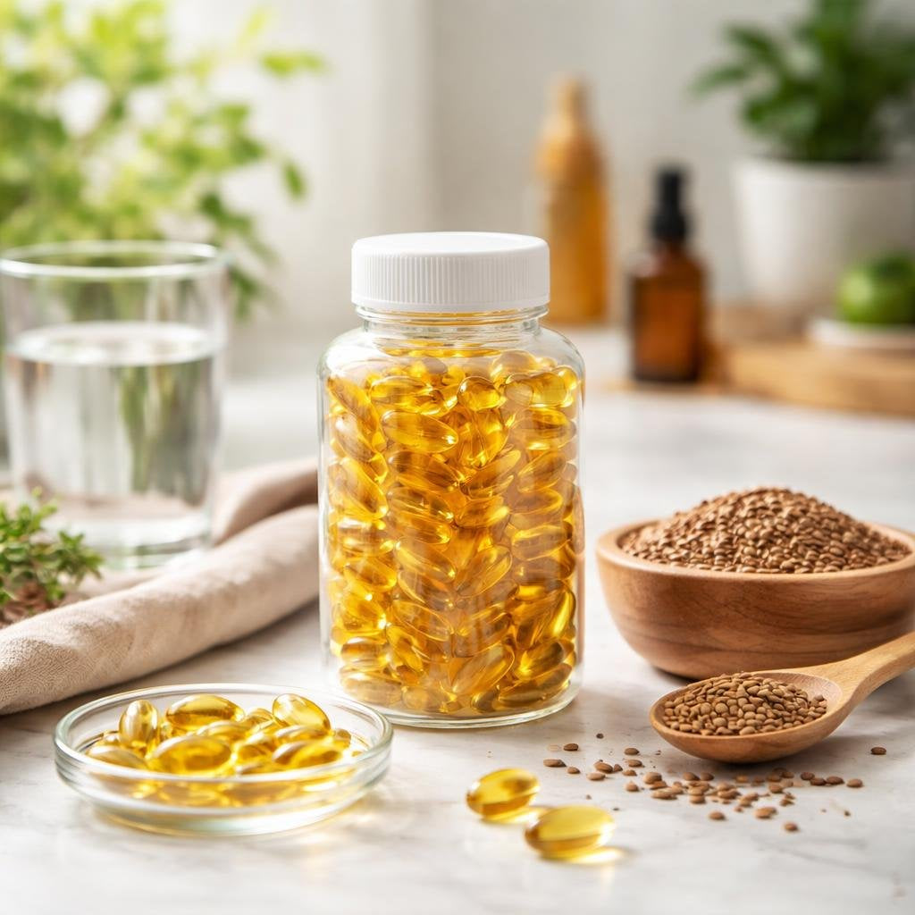 Flaxseed herbal supplements with omega-3 and fibre