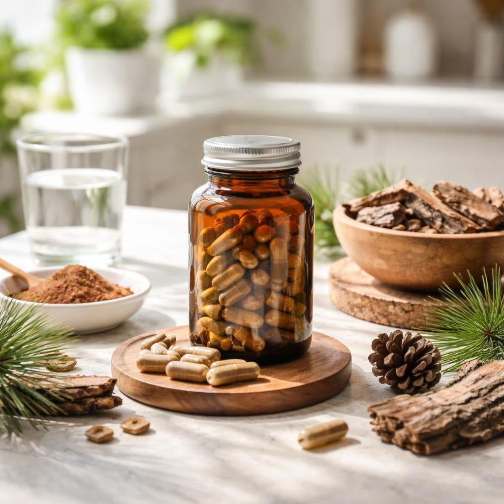 French maritime pine bark extract capsules on a clean background
