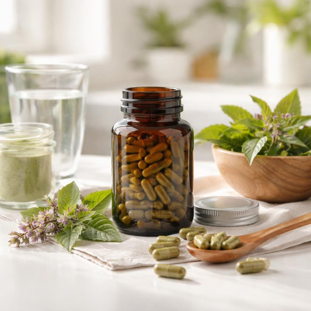 Holy basil Tulsi supplements for calm and balance