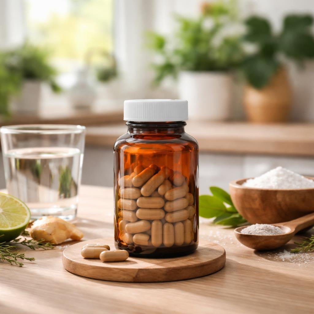 Manganese mineral supplement bottles with capsules displayed