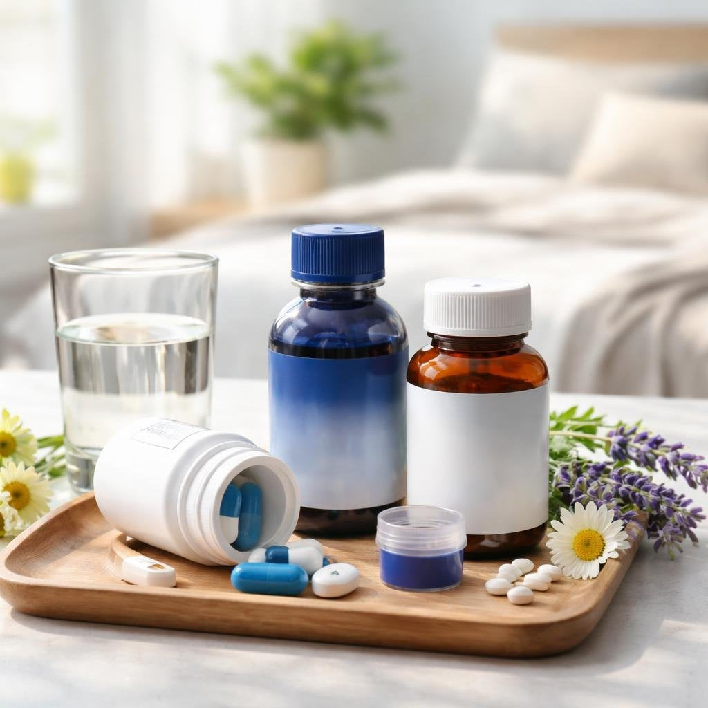 OTC medicinal sleep aid tablets and softgels assortment