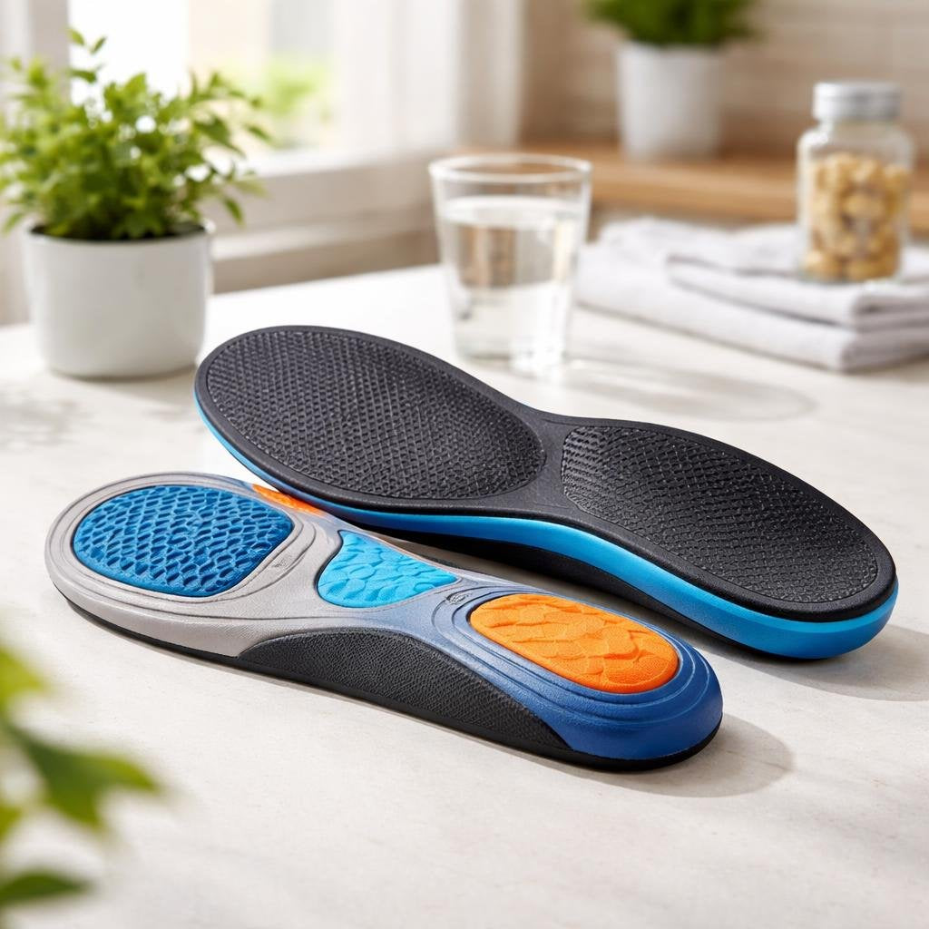 Supportive shoe insoles with arch and heel cushioning