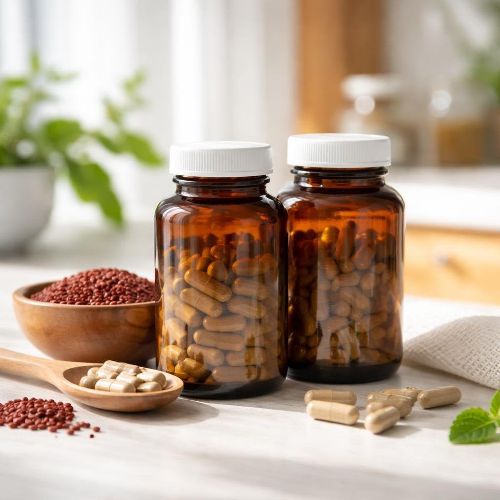 Red yeast rice capsules with simple supplement label