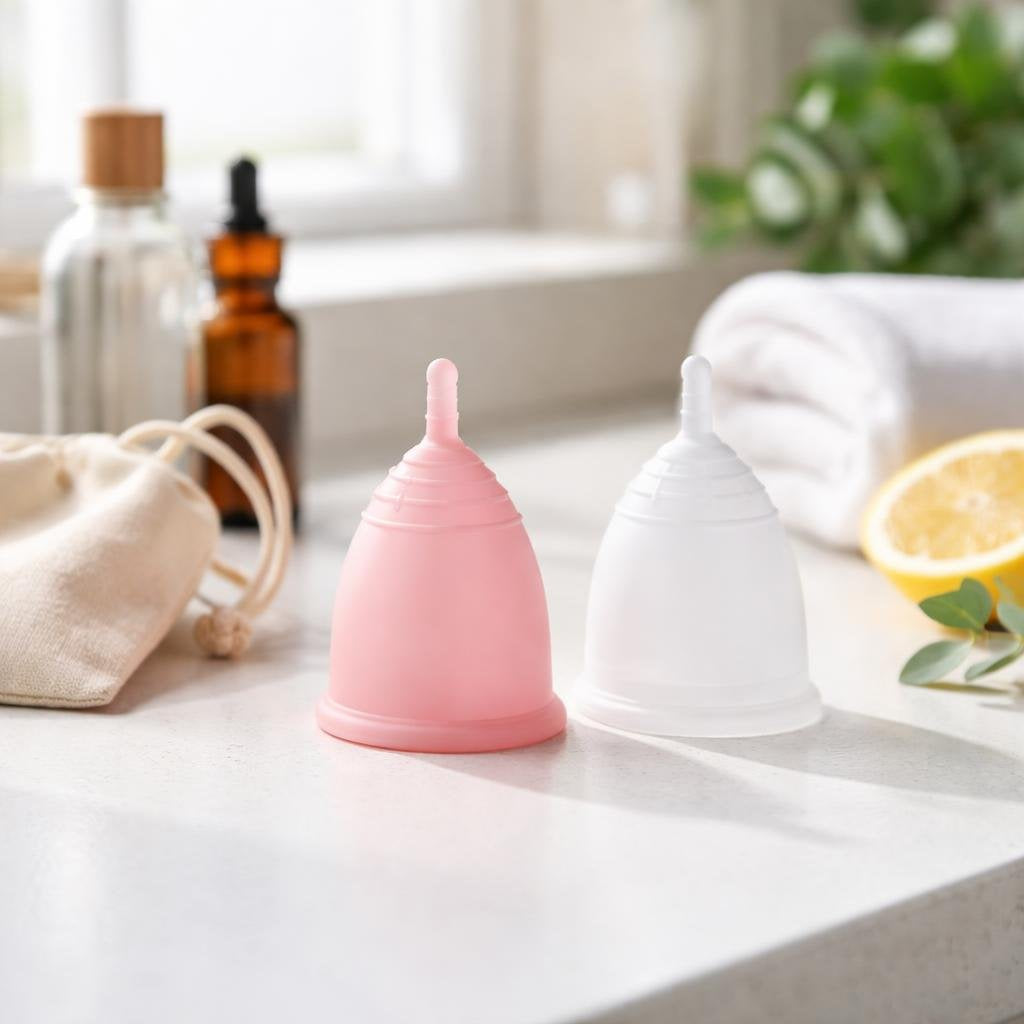 Reusable menstrual cups in assorted sizes for period care