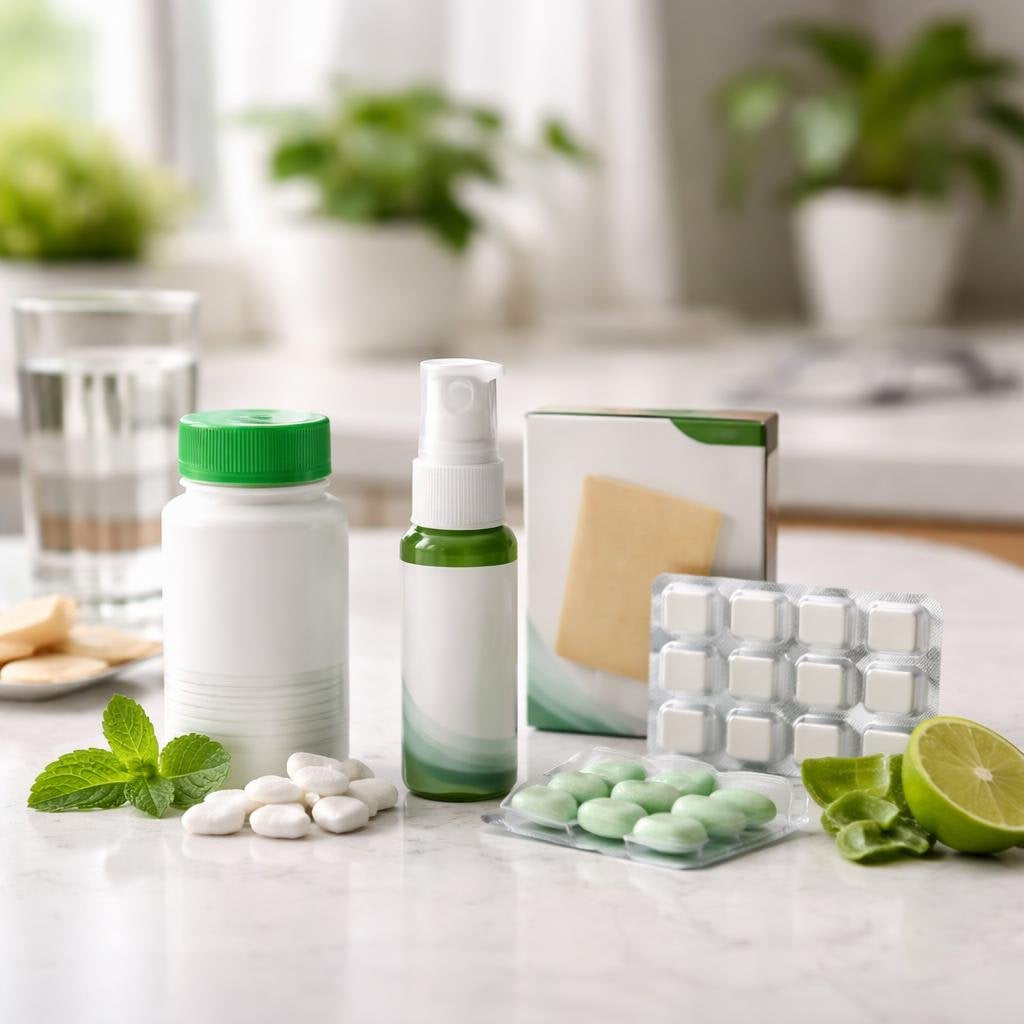 Smoking cessation products including nicotine patches and gum