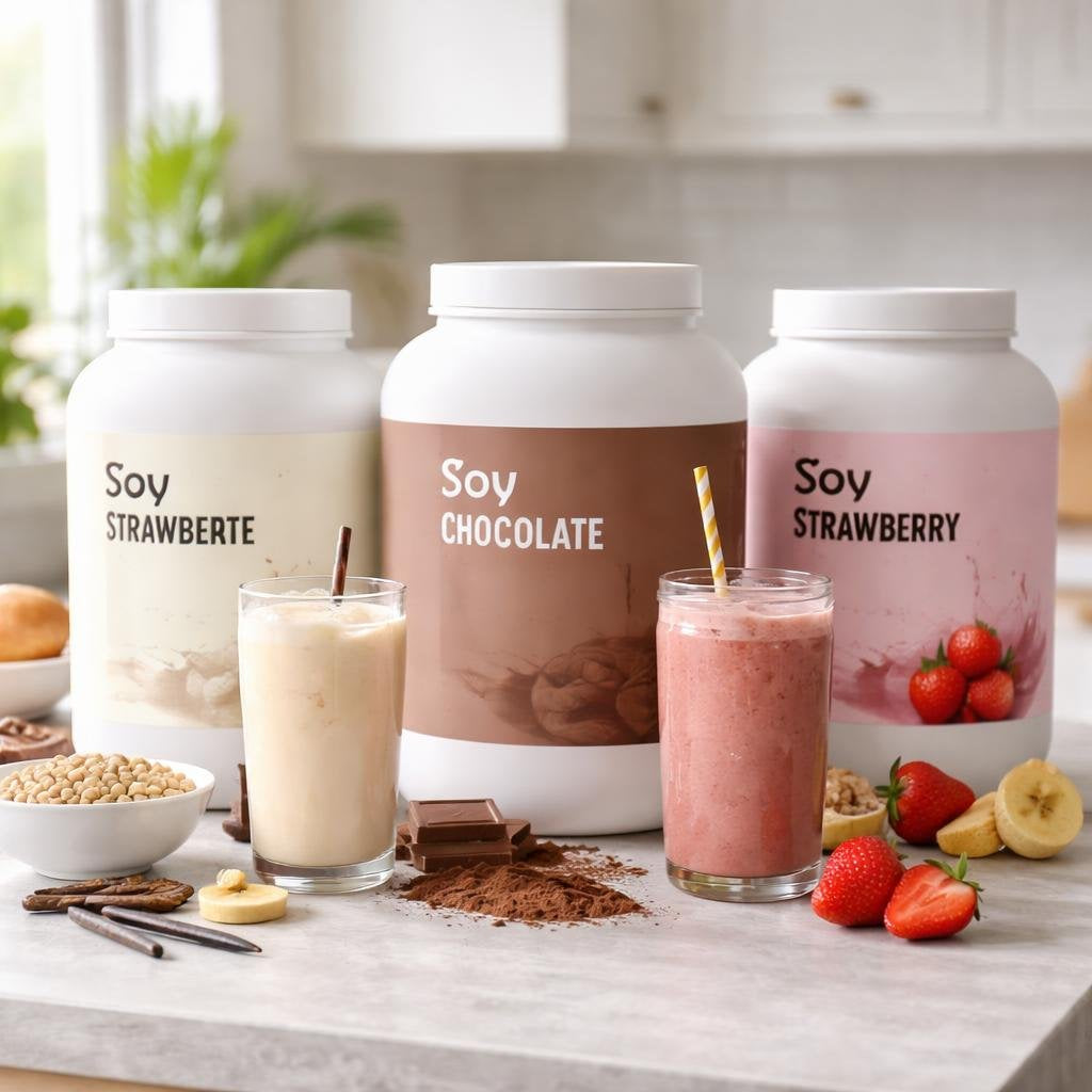 Soy protein powder tubs for dairy-free sports shakes