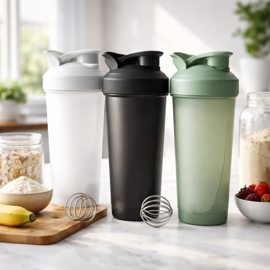 Leak-resistant sports shaker bottle with measurement markings
