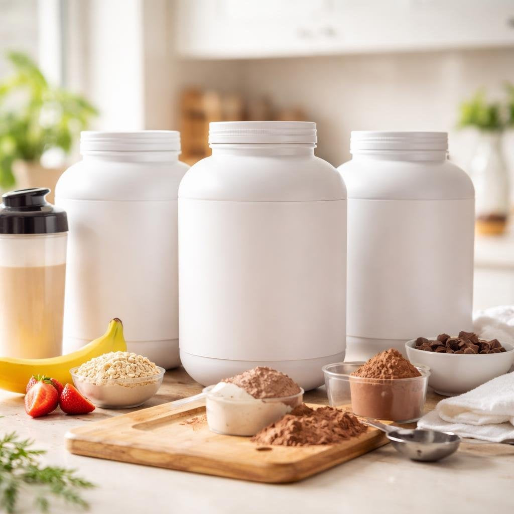 Sports whey protein powder tubs for recovery shakes