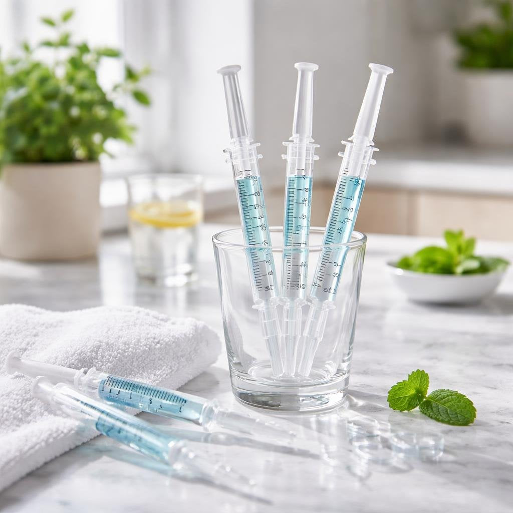 Teeth whitening gel syringes for tray application