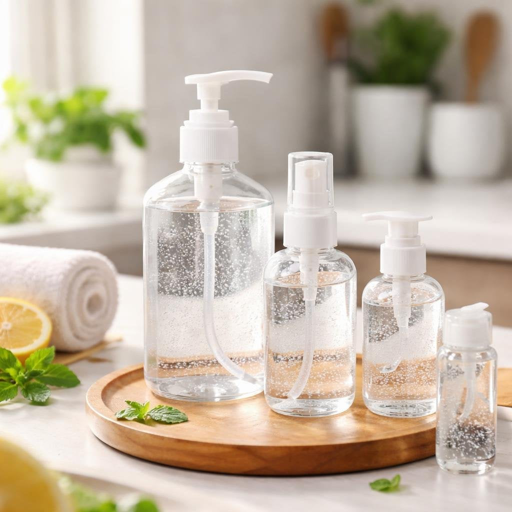 Travel-size hand sanitizer bottles for daily hand hygiene