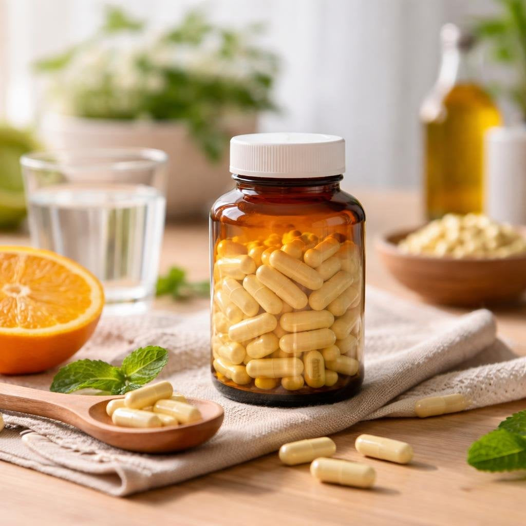 Vitamin B6 pyridoxine supplement capsules with clear labels