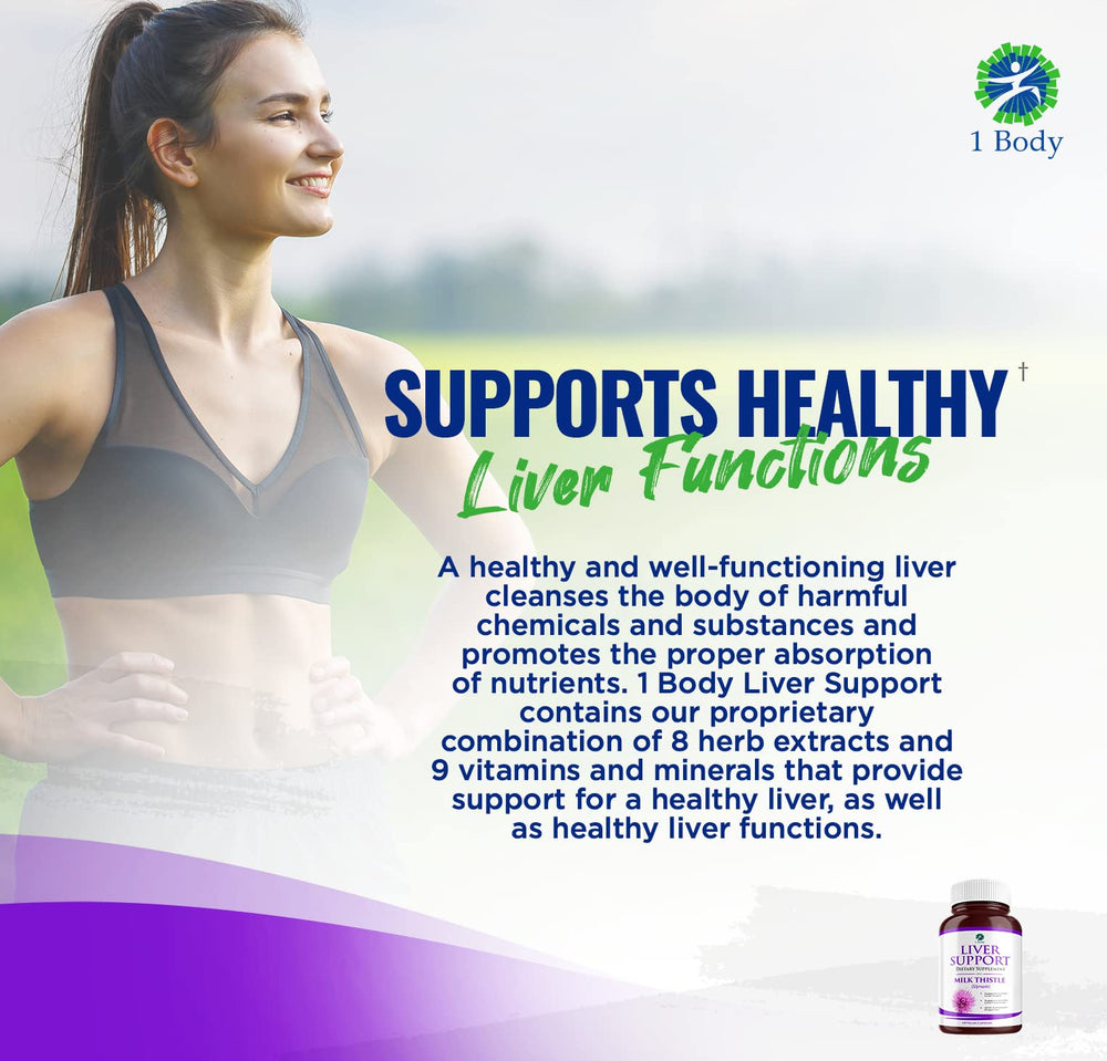1 Body Liver Cleanse on a table with a glass of water for digestion support.