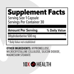 10X Health Berberine bottle pour demonstrates easy dosing for heart and gut balance.