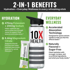 10X Health Electrolyte Lemon Lime stick dissolving in water for faster hydration.