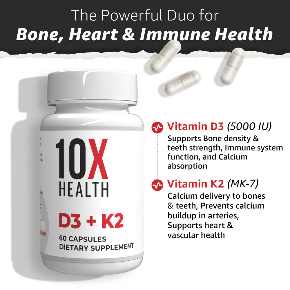 10X Health System d3 k2 packaging front shows premium usa-made supplement