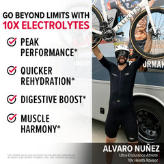 10X Health System electrolytes dissolving in water for balanced hydration during workouts.