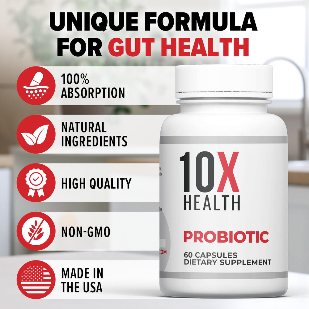 10X Health System men probiotic package with seal showing quality testing