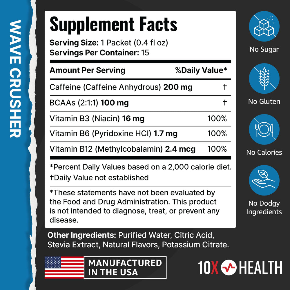10X Health Wave Crusher tropical punch flavor enhances pre-workout ritual