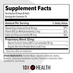 10X Health Turmeric Drops in amber bottle highlighting fast absorption