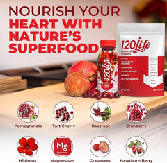 120LIFE Blood Pressure Support hibiscus juice glass, refreshing sip with color and aroma.