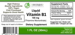 Close-up of 1Herbs Thiamine liquid bottle showing a clean, alcohol-free formula.