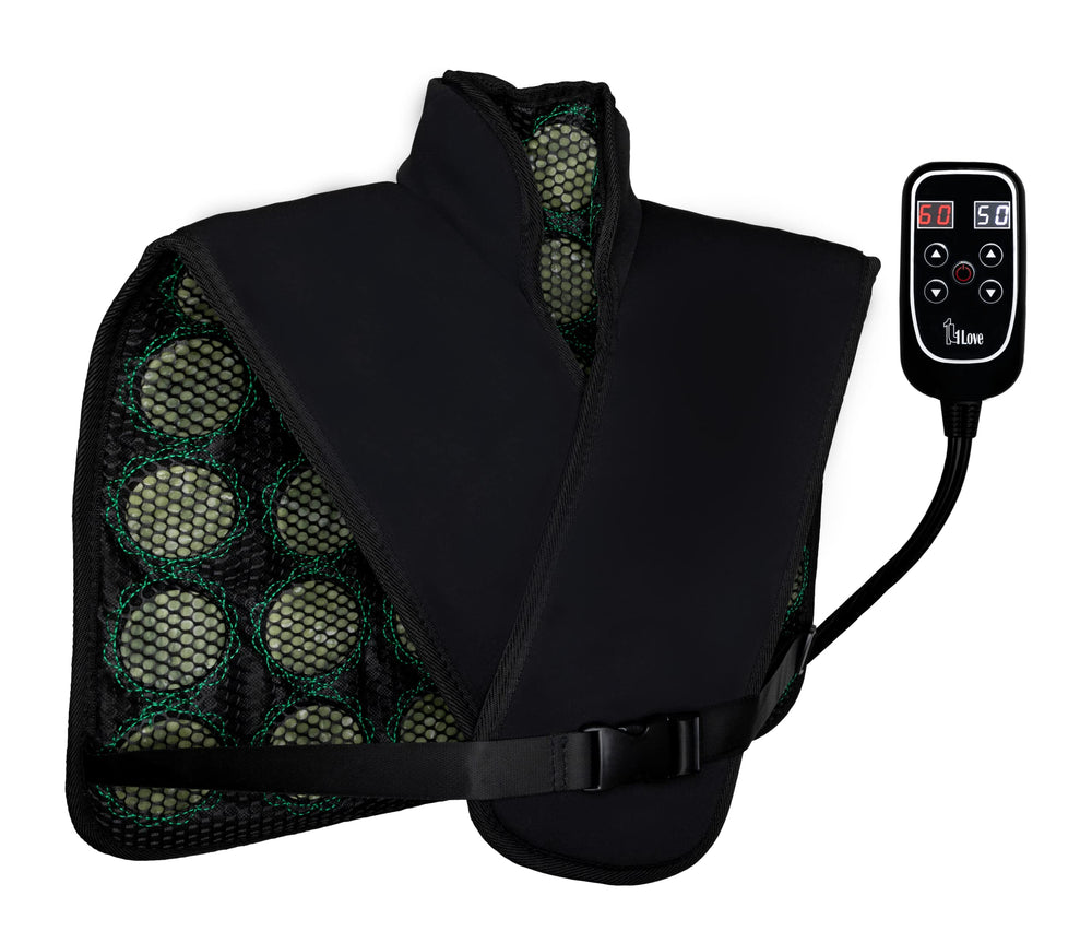 1Love far infrared heating pad offers full back and shoulder coverage for targeted relief.