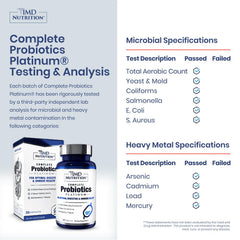 1MD Complete Probiotics Platinum bottle cap close-up highlighting its dairy-free probiotic formula.