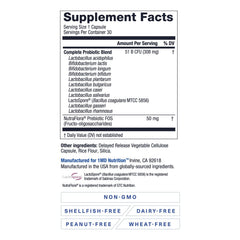 1MD Complete Probiotics Platinum nutrition facts panel helps informed probiotic choices.