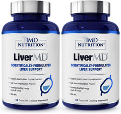 1MD LiverMD bottle front with two-pack for liver support.
