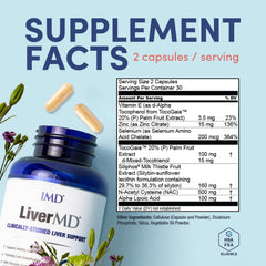 1MD LiverMD ingredients panel emphasizes a six-ingredient blend.