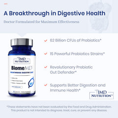 Capsules beside a glass of water for daily use with BiomeMD Probiotics.