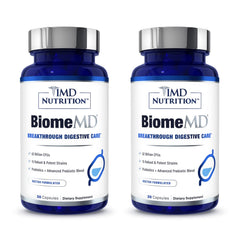 1MD Nutrition BiomeMD Probiotics bottle front highlighting 62B CFUs for digestive support.