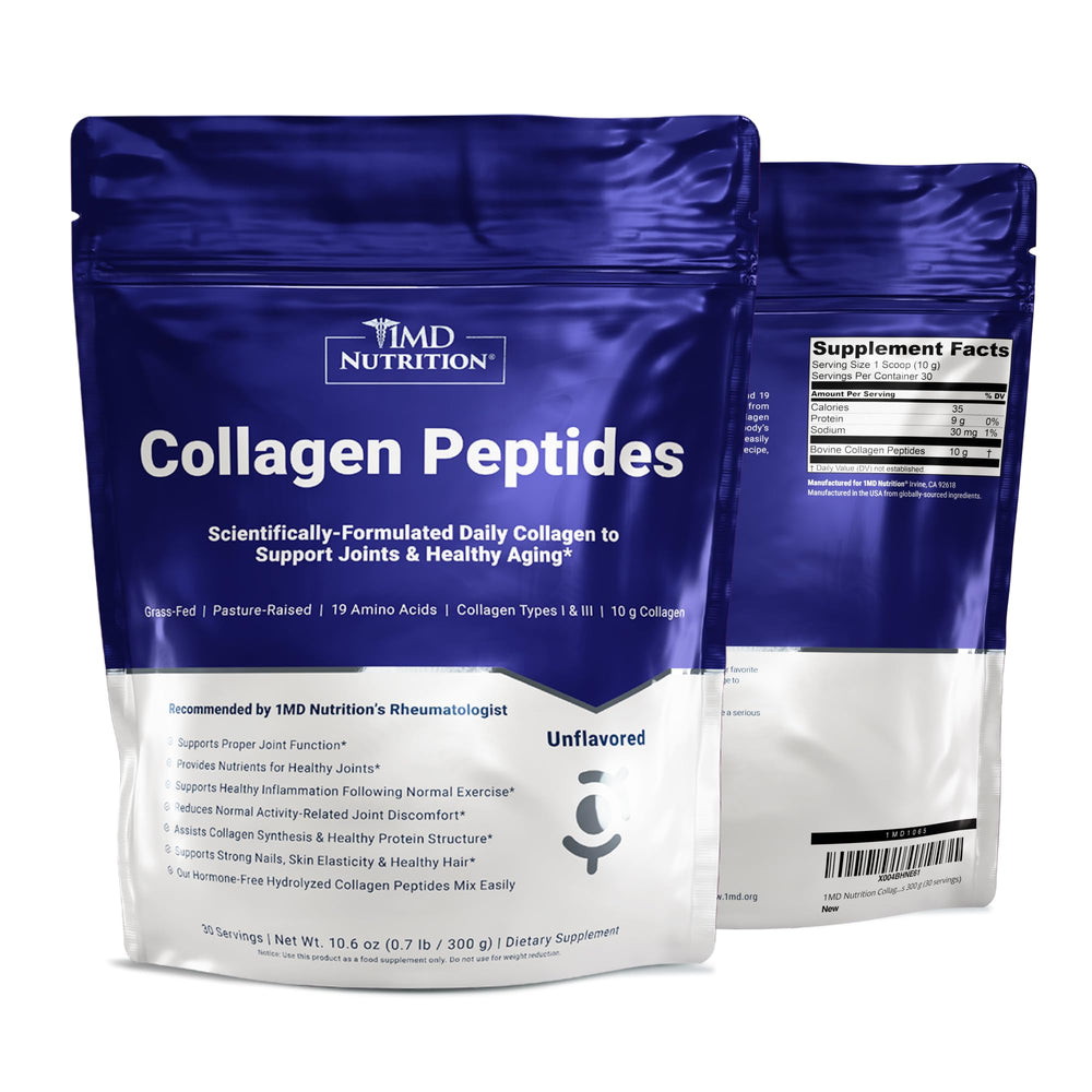1MD Nutrition Collagen Peptides bottle close-up for joint support