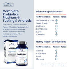 Label detail of 1MD Complete Probiotics Platinum showing 11 probiotic strains