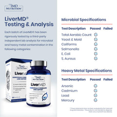1MD Nutrition LiverMD label close-up highlighting Siliphos Silybin and NAC.