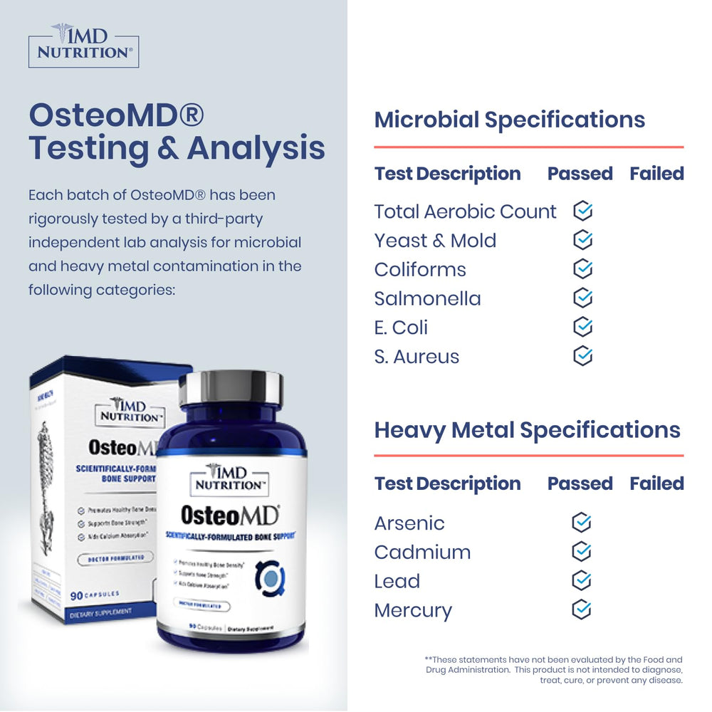 OsteoMD label back showing ingredients and usage guidance.