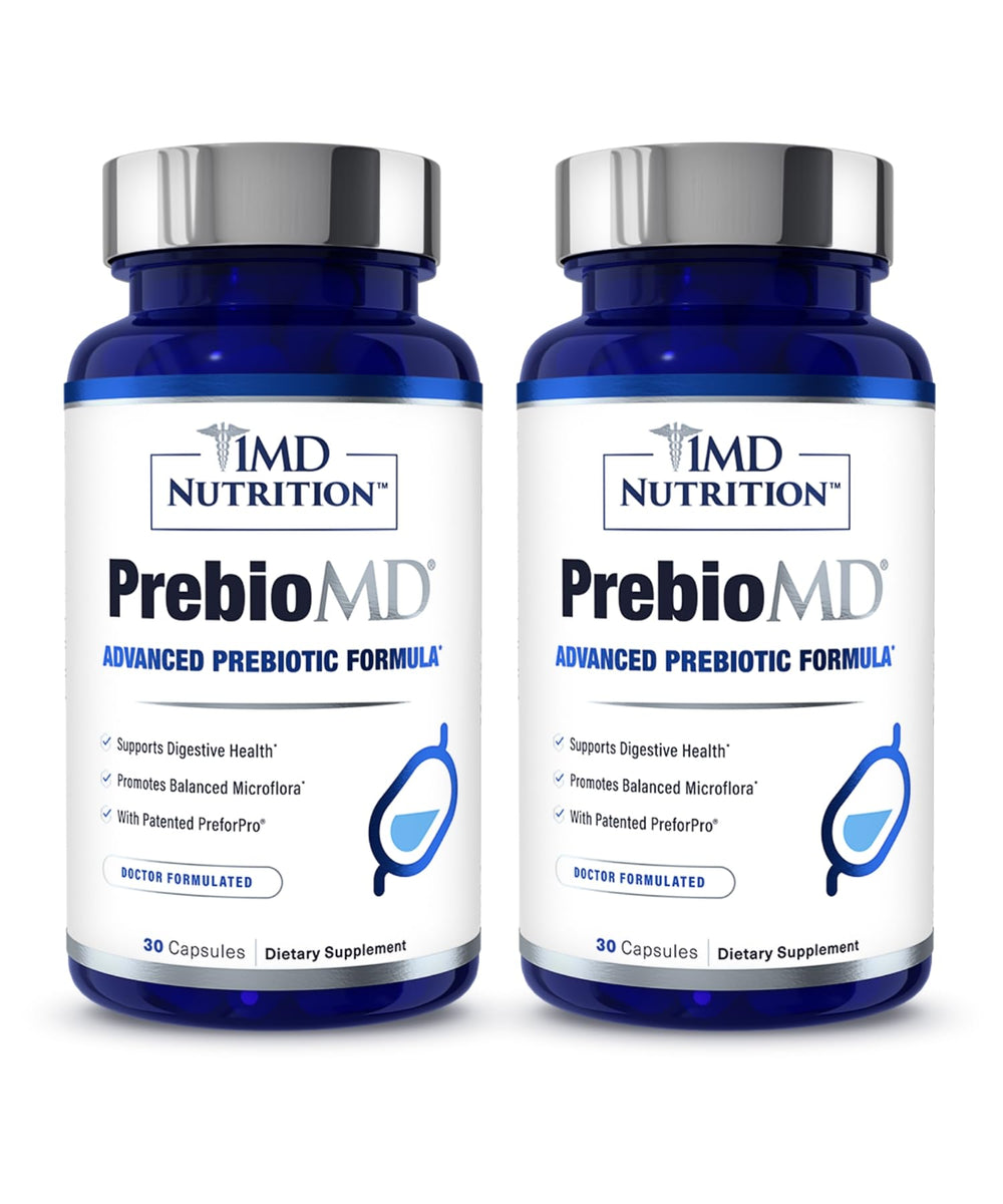 1MD PreBioMD bottle front promotes gut health with prebiotics.