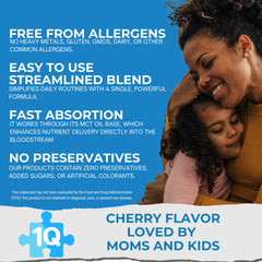 1Q Focus cherry-flavor liquid ready for daily use.