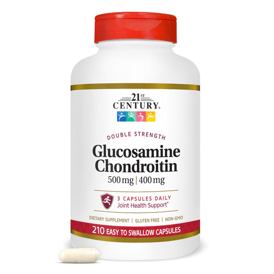 21st Century Glucosamine Chondroitin bottle displaying 500/400mg strength for joint support