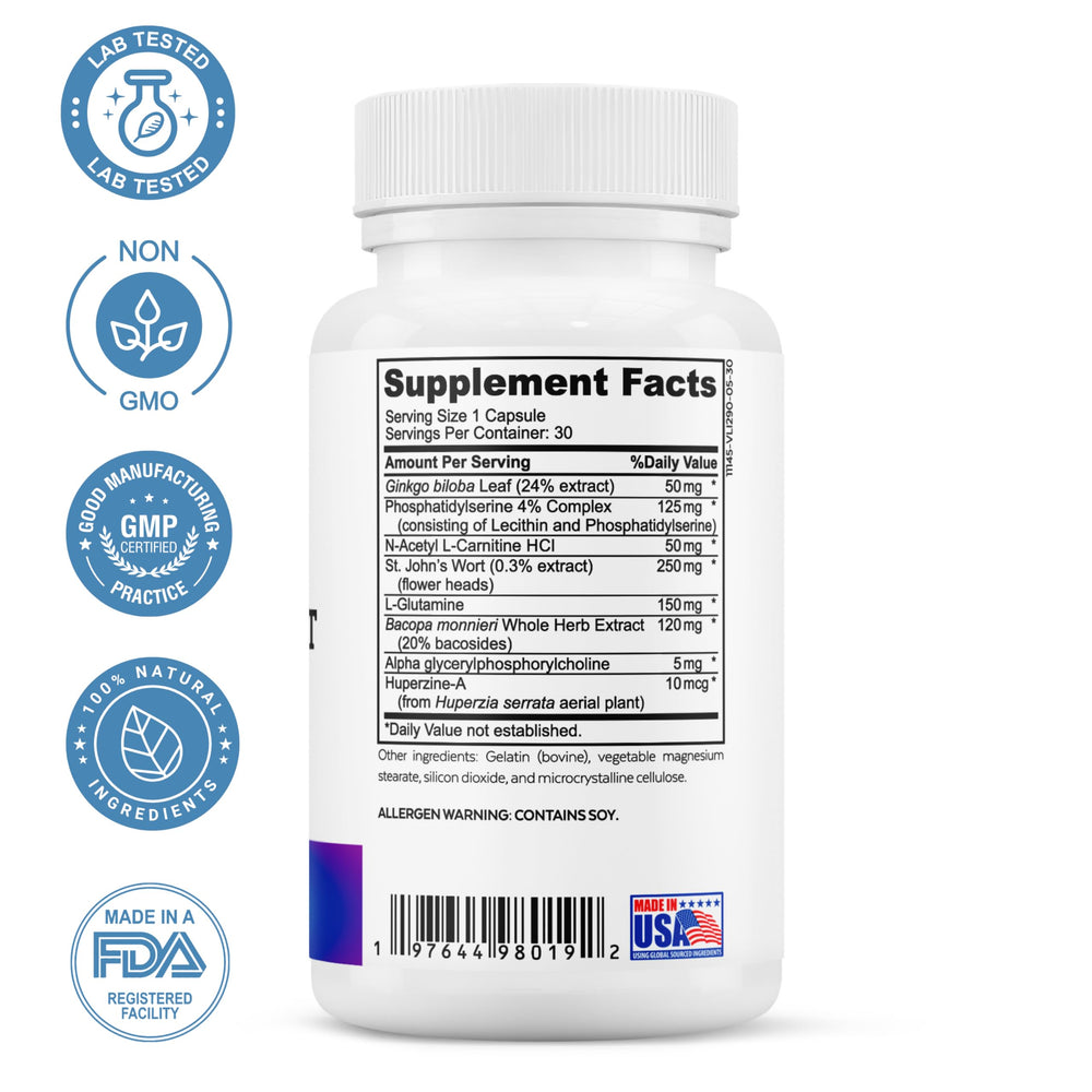 2nd Springs Brain Support Complex label details key ingredients like Ginkgo and Bacopa.