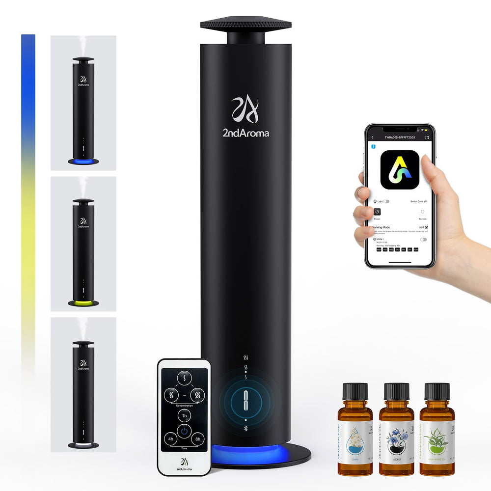 2ndAroma waterless diffuser front view showcases sleek aluminum design for modern bedrooms